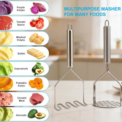 2PCS Potato Masher Set, Stainless Steel Smasher Kitchen Tools | Works for Mashed Potatoes Guacamole Beans Vegetables Fruit Meat Butter and Puree, Ergonomic Handle Design5