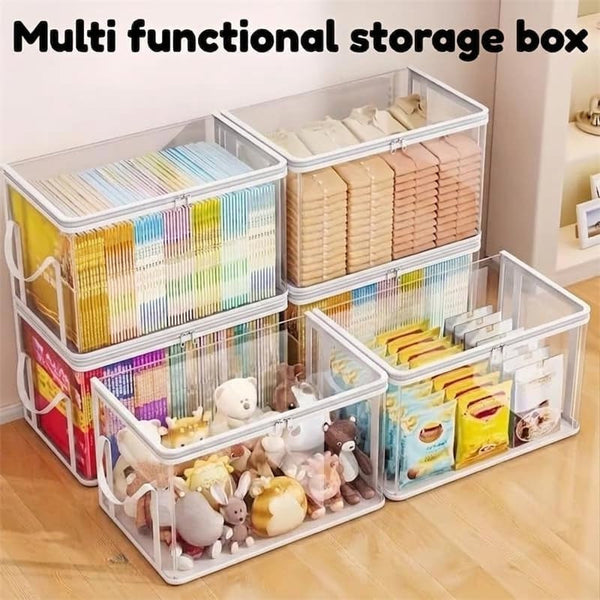 Large Clear Plastic Storage Box with Lid, Stackable Organizer Bin for Home & Office, Heavy Duty Container for Clothes, Books, Snacks White5