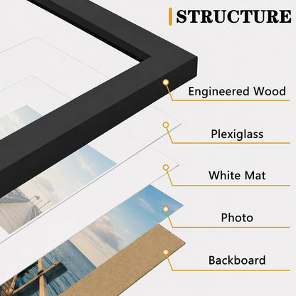 12X12 Black Picture Frame 8X8 with Mat Set of 96
