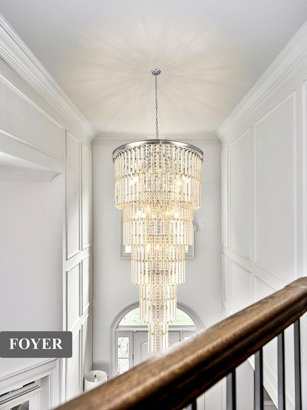 Large Crystal Chandelier for High Ceiling, 28" D X 62" H Modern Chrome Chandelier, 37-Light Luxury Foyer Light Fixture with 79" Adjustable Chain for Staircase Entryway Living Room9