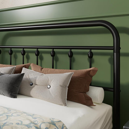 King Metal Bed Frame with Victorian Iron-Art Headboard, Black4