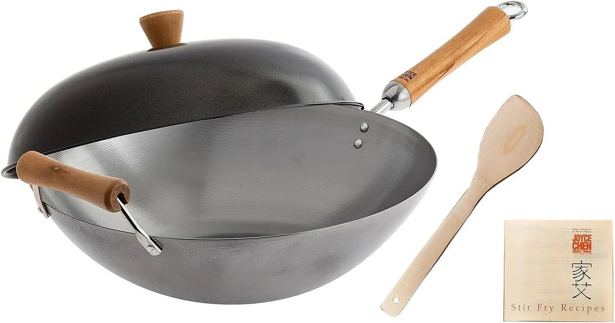 joyce-chen-classic-series-14-inch-uncoated-carbon-steel-wok-set-with-lid-and-birch-handles-4-pieces