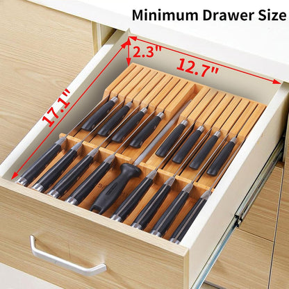 In-Drawer Knife Block Bamboo Kitchen Knives Drawer Organizer Large7