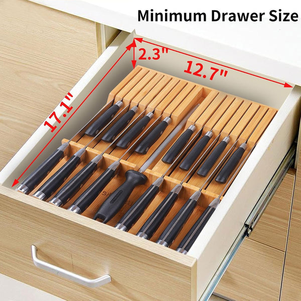 In-Drawer Knife Block Bamboo Kitchen Knives Drawer Organizer Large7