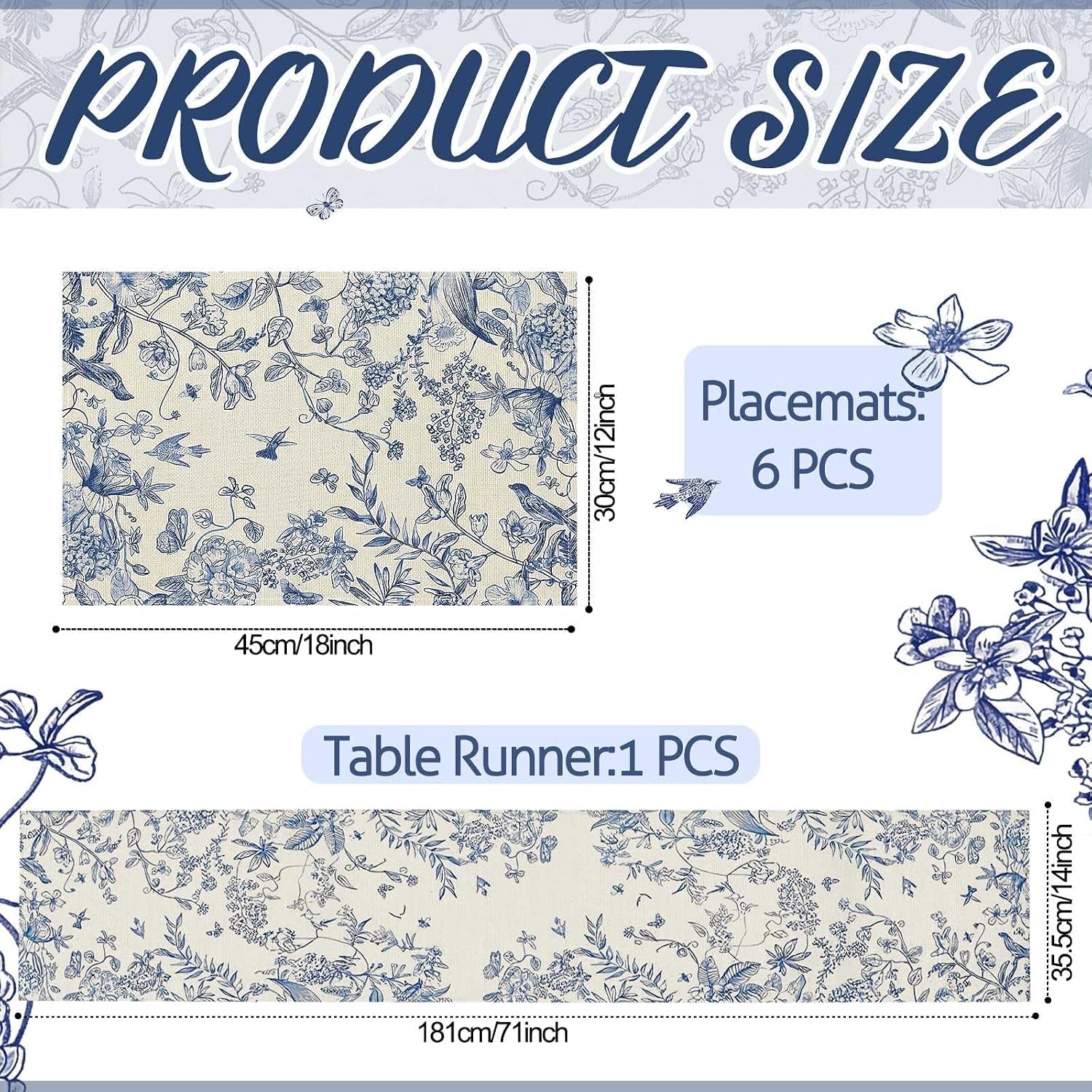 blue-floral-summer-table-runner-and-placemats-set-of-7-12-x-18-blue-and-white-chinoiserie-place-mats-13-x-72-flower-table-runner-for-holiday-baby-shower-party-kitchen-dining-decoration