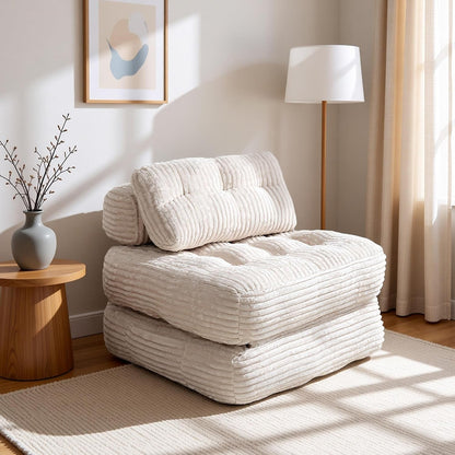 Boneless Chair Folding Sofa Bed, Sleeper Chair, Beige, Single1