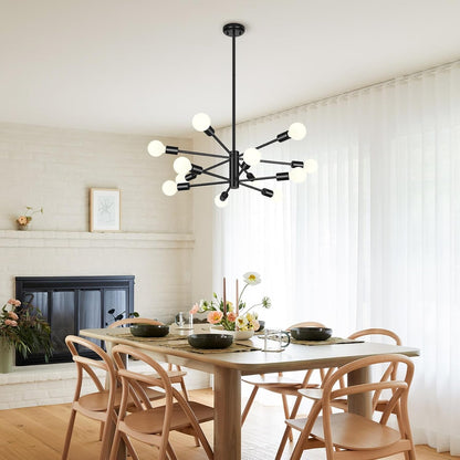 12 Light Modern Chandelier for Dining Room, Black Light Fixture6