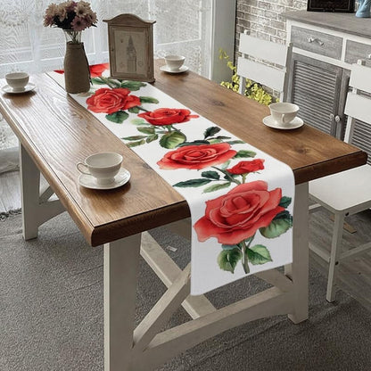 Table Runner 72 Inch Long,Red Roses Patterns Spring Table Runner Kitchen Dining Table Decoration for Home Office Party Decor 13X72 Inch5