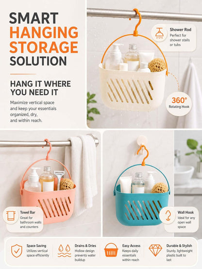 Plastic Hanging Shower Caddy, 2026 New Portable Shower Caddy Hanging Shower Basket Organizer with Hook, Lightweight Bathroom Storage Tote for Dorm, Gym, Travel & College Essentials (Grey)3