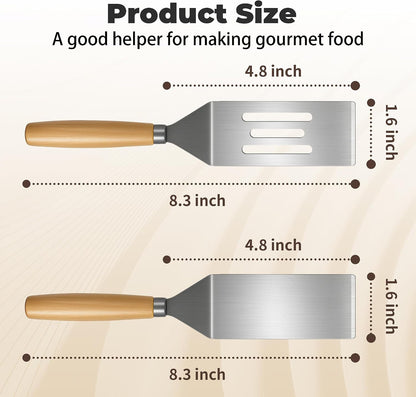 Stainless Steel Mini Spatula,Wooden Handle Small Spatula for Steak,Burger2