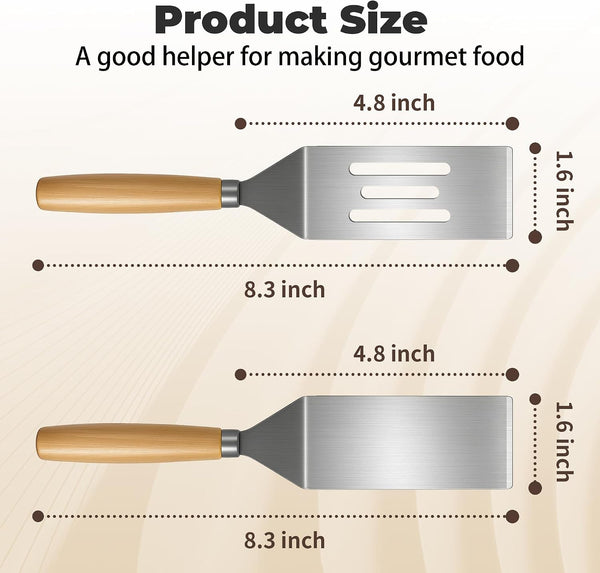 Stainless Steel Mini Spatula,Wooden Handle Small Spatula for Steak,Burger2