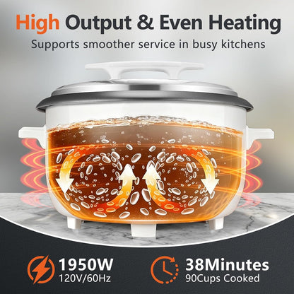 Commercial Rice Cooker, 90-Cup Rice Cooker, 16Qt Large Rice Cooker with Nonstick Inner Pot, Fast Cooking and Auto Keep Warm, with Rice Cup and Paddle, Easy to Clean, 1950W4