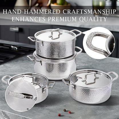 Tri Ply Stainless Steel Stock Pot with Lid 5 Quart Hammered Stockpot Induction Cooking Pot Soup Pot Compatible with All Stovetops (5QT)9