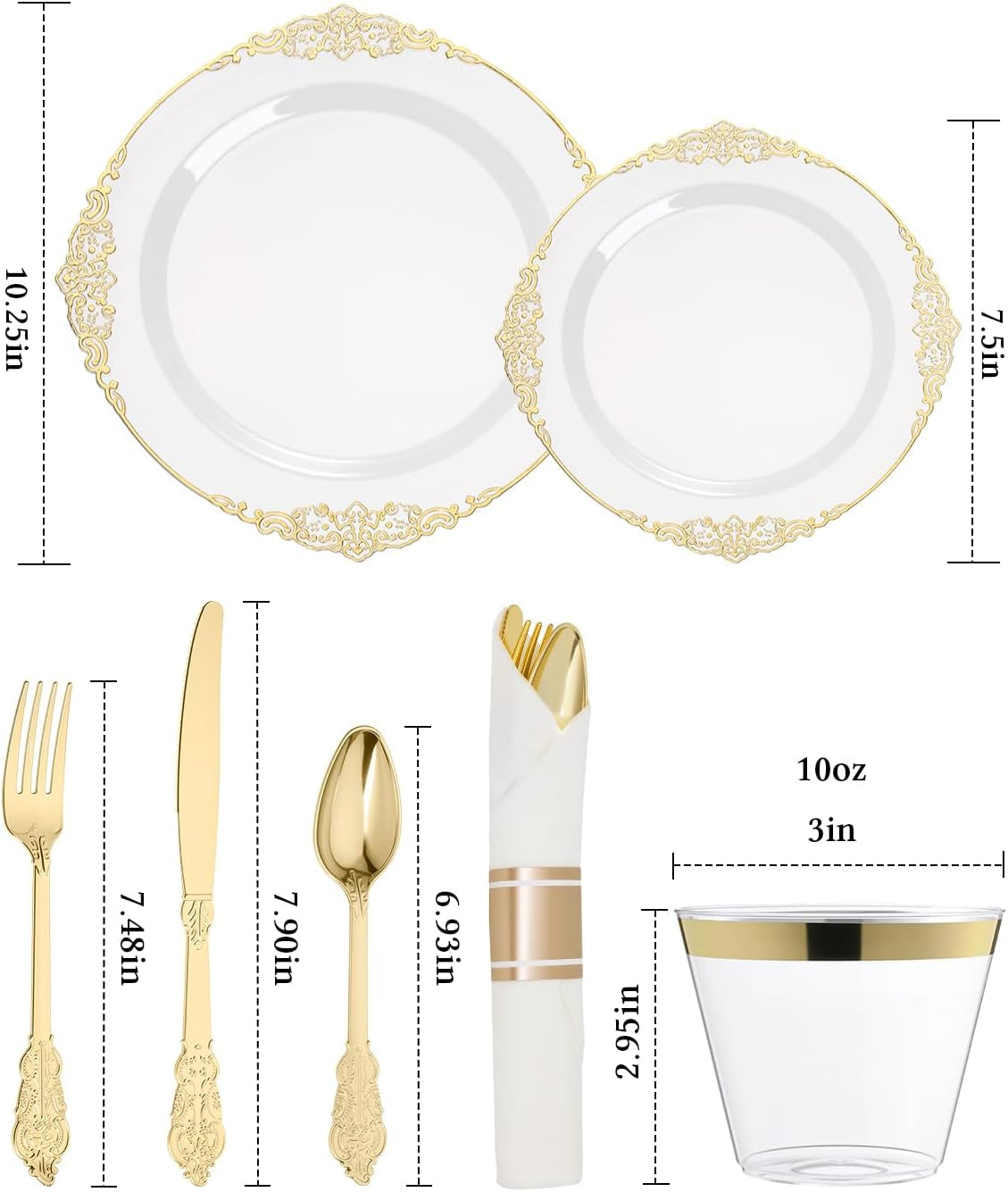 350-piece-gold-plastic-dinnerware-set-for-50-guests