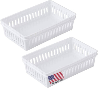 Plastic Bin Baskets for Organizing, White Storage Tray, Rectangle 9 X 6 X 2 - Pack of 4 - Made in USA1