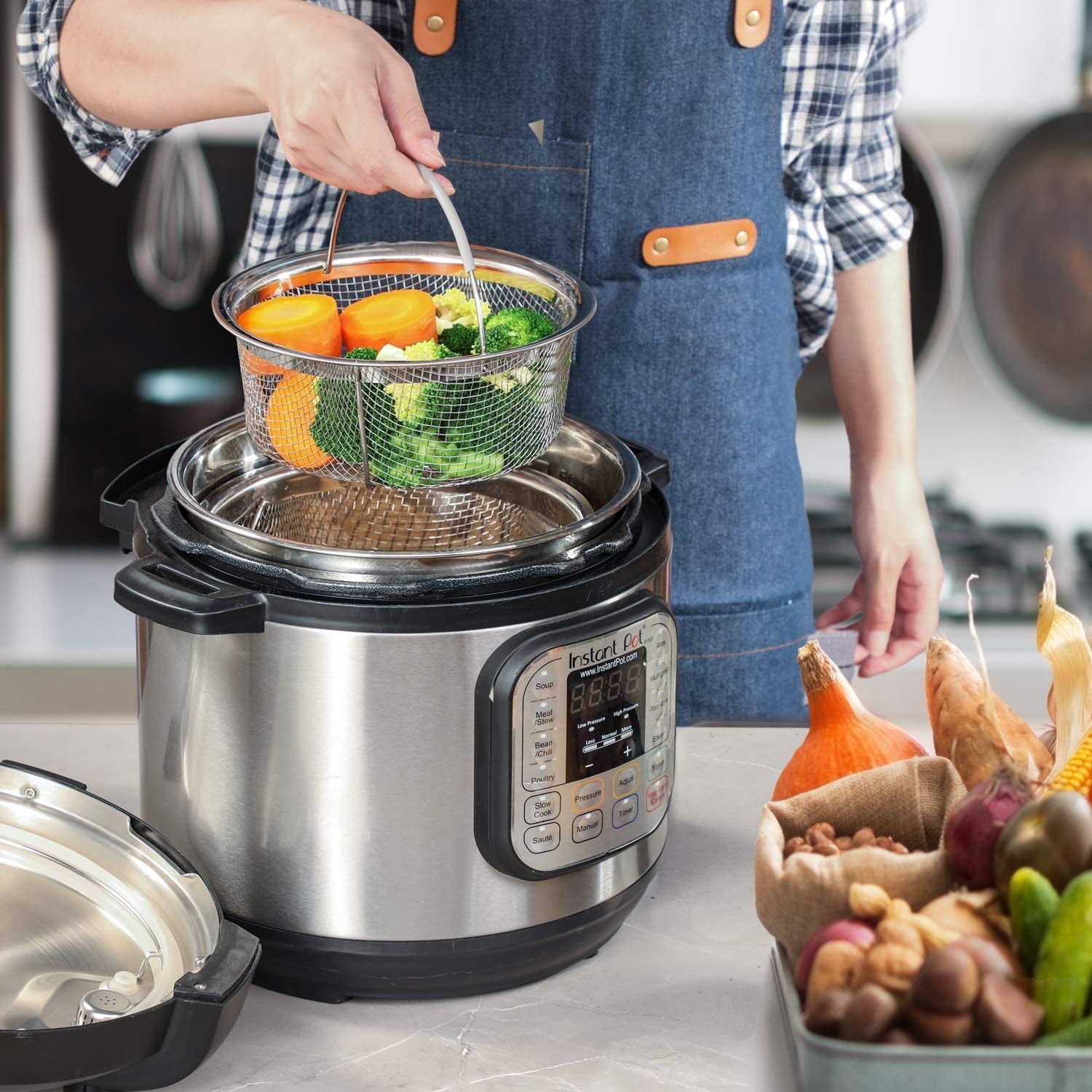 steamer-basket-for-instant-pot-accessories-6-qt-or-8-quart-2-tier-stackable-18-8-stainless-steel-mesh-silicone-handle-vegetable-steamer-insert-egg-basket-pasta-strainer-silver