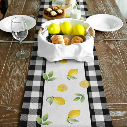 Black Buffalo Check Summer Table Runner 13 X 60 Inch, Lemon Vase Spring Farmhouse Rustic Holiday Runners Kitchen Dining Table Decoration for Indoor Outdoor Dinner Party Décor6
