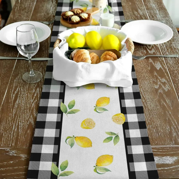 Black Buffalo Check Summer Table Runner 13 X 60 Inch, Lemon Vase Spring Farmhouse Rustic Holiday Runners Kitchen Dining Table Decoration for Indoor Outdoor Dinner Party Décor6