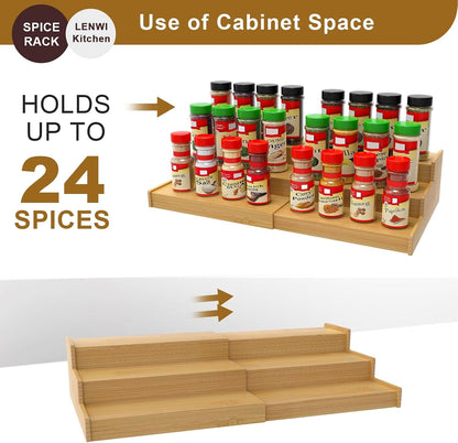 Spice Rack Organizer for Cabinet, 3 Tier Expandable Bamboo Spice Storage for Kitchen Cupboard Pantry7