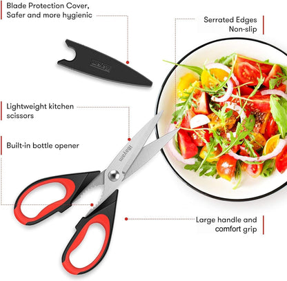 3-Pack 8.7" Kitchen Scissors All Purpose Heavy Duty Shears W/Sheath | Soft Comfort Grip, Dishwasher Safe, Stainless Micro-Serrated Edge Blades, Cooking Poultry Herbs Meat Seafood Tools8