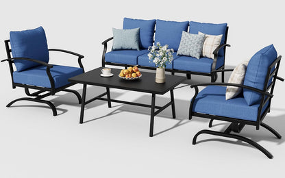 4 Piece Patio Furniture Set,Outdoor Metal Patio Furniture with Coffee Table & Rocking Chairs Conversation Set for Porch,Backyard,Poolside, Garden-Darkblue8