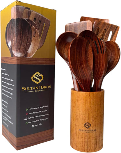 10-Piece Wooden Cooking Utensils – Premium Teak Wood Cooking Set Natural Wood Spoons & Spatulas for Nonstick Cookware – Heat Resistant Kitchen Tools Set, Eco-Friendly Kitchen Tools1