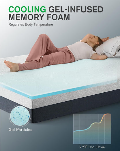 Queen Size Mattress, 10 Inch Cooling-Gel Memory Foam Mattress Made in USA, Certipur-Us Certified Mattresses in a Box, Medium Firm, Pressure Relief, Motion Isolation, CY-10-Q-V3