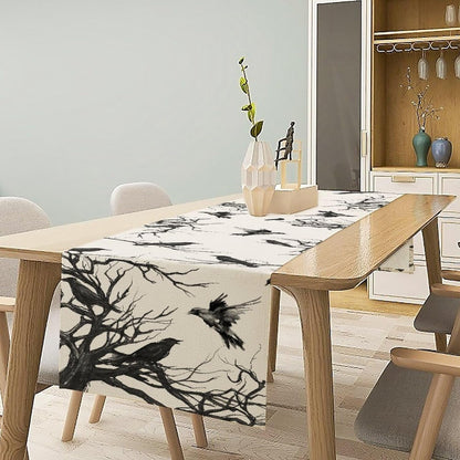Silhouette Tree Crows Halloween Table Runner Branches Fall Kitchen Dining Table Decoration for Outdoor Home Party for Living Room Holiday Dinner Home 13X90In2