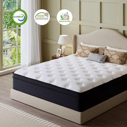 Queen Mattress, 14 Inch Hybrid Memory Foam Mattress in a Box, Cooling Gel for Pressure Relief & Back Pain Support, Certipur-Us Certified, Medium Firm Bed, Breathable Comfort Sleep4