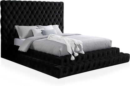Sable Fabric Upholstered Step up King-Size Platform Bed with Oversized Headboard, Deep Button Tufting, No Box Spring Required for Bedroom, Guest Room, Black10