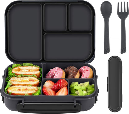 Lunch Box Kids,Bento Box Adult,Leakproof Lunch Containers for Adults/Kids/Toddler,1200Ml-4 Compartments Bento Lunch Box with Utensil,Microwave & Dishwasher & Freezer Safe (Dark Gray)1