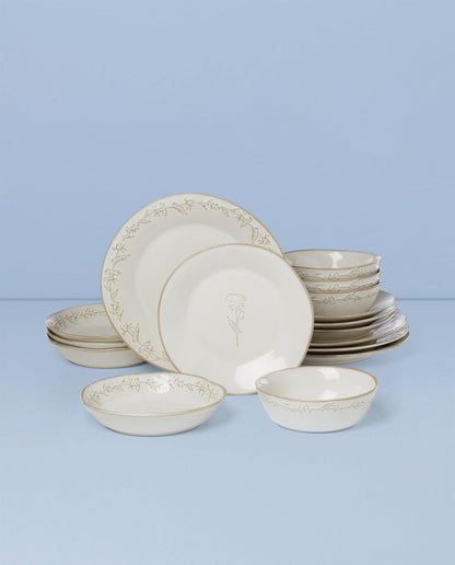 Homespun Stoneware 16-Piece Dinnerware Set for 46