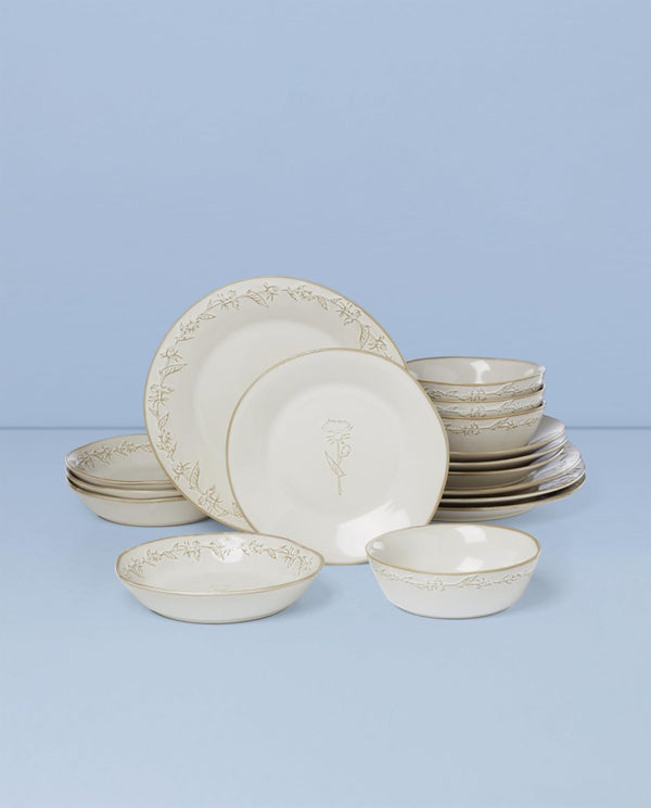 Homespun Stoneware 16-Piece Dinnerware Set for 46