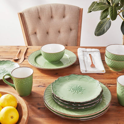 French Lace Green Dinnerware Set (16 Piece), Green2