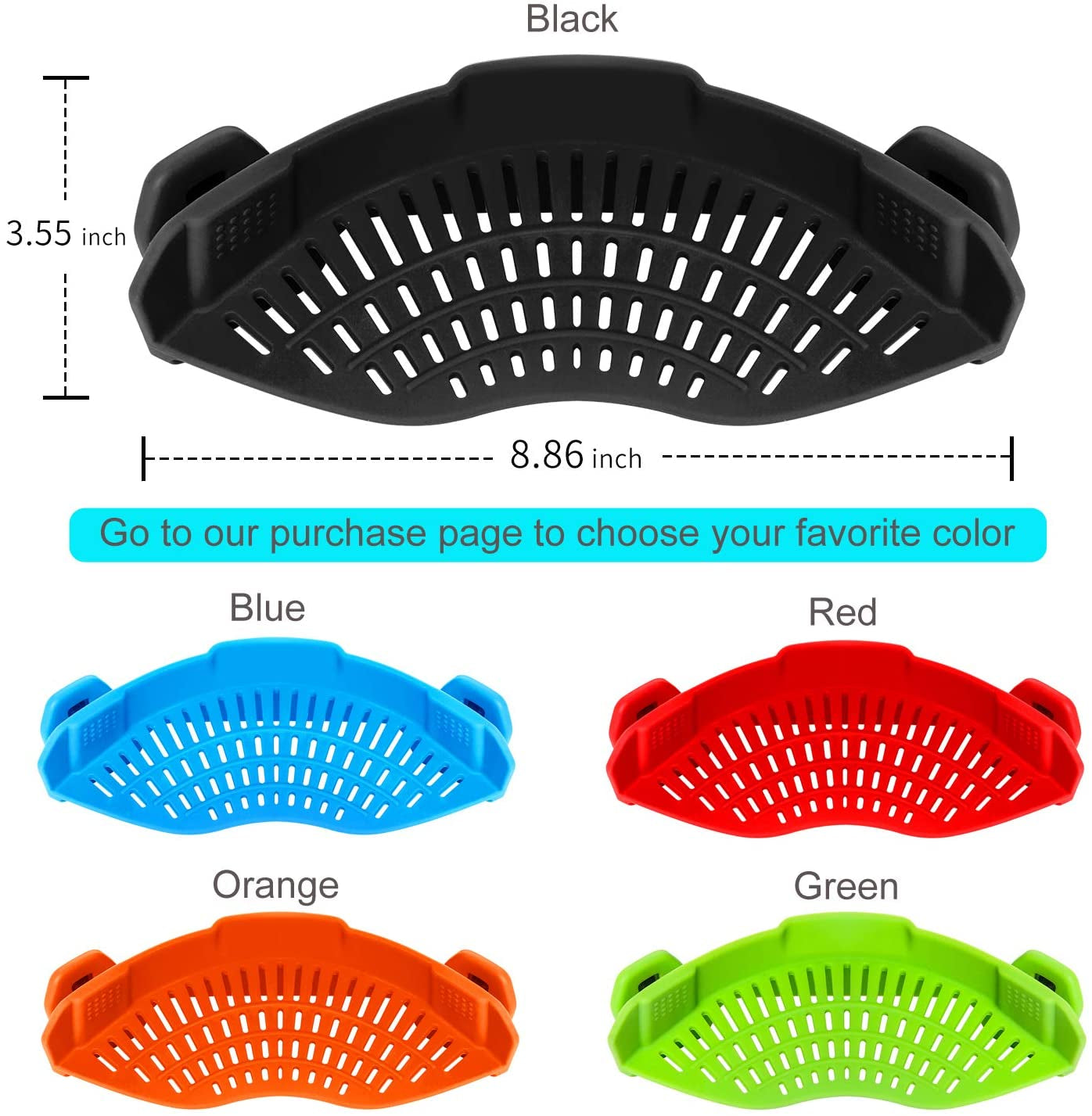 clip-on-strainer-silicone-for-all-pots-standard-8-86-x-3-55in-black-food-grade-bpa-free-fits-pots-pans-bowls-dishwasher-safe-for-pasta-noodles-vegetable-fruits-space-saving-kitchen-gadget