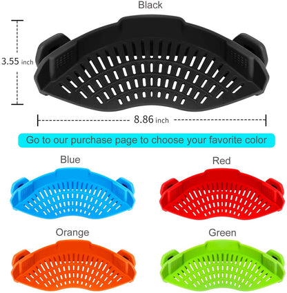 Clip on Strainer Silicone for All Pots, Standard 8.86 X 3.55In, Black | Food-Grade Bpa-Free, Fits Pots Pans Bowls, Dishwasher Safe, for Pasta Noodles Vegetable Fruits, Space-Saving Kitchen Gadget5