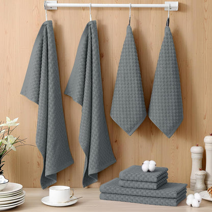 8 Pack 100% Cotton Kitchen Towels and Dishcloths Set, Dark Grey7