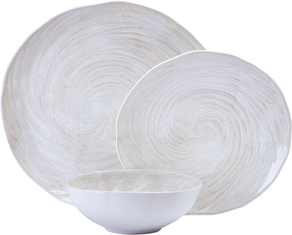 Harley 12 Piece Stoneware Hand-Crafted Dinnerware Set, Service for 4, Plate and Bowl, Modern with Organic Freeform Shape, White2