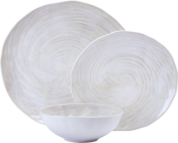 Harley 12 Piece Stoneware Hand-Crafted Dinnerware Set, Service for 4, Plate and Bowl, Modern with Organic Freeform Shape, White2