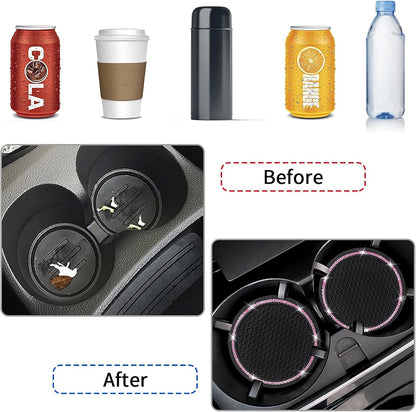 4 Pack Car Coasters, Universal Vehicle Bling Car Coaster, Cute Rhinestone Coaster for Cup Holders,Interior Accessories 2.75'' Silicone anti Slip Car Coasters for Women (Pink Crystal Circle)4