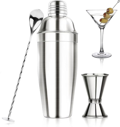 24Oz Stainless Steel Cocktail Shaker Set Bartender Kit | Includes Buit-In Strainer, Jigger & Mixing Spoon, Martini Drink Mixer Set, Ideal Bar Accessories for Beginners & Home Bar1