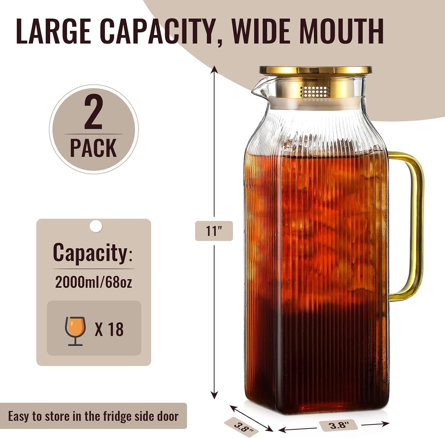 2-pack-2-liter-68-oz-square-glass-pitcher-with-lid-classic-stripes-water-pitchers-with-handle-for-fridge-large-jug-for-iced-tea-coffee-borosilicate-glass-carafe-for-hot-cold-brew-drink-gold