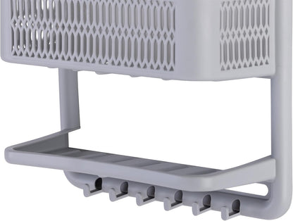 Molded Shower Caddy | Bathroom Storage | Hangs over Shower Head | 6 Accessory Hooks | Holds Razors | Washcloths | Accessories | Suction Cup Stability | Grey4