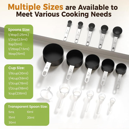 16PCS Measuring Cups and Spoons Set, Measuring Spoon Set with Metric and US Measurements, Fits for Measuring Dry and Liquid - Black4