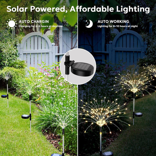 Solar Fireworks Lights Outdoor Waterproof Garden Fairy Light outside Solar Sparkles Landscape Lights 120 LED Decorative Outdoor for Backyard Patio Pathway Lawn Party Walkway Decor, 4 Pack4