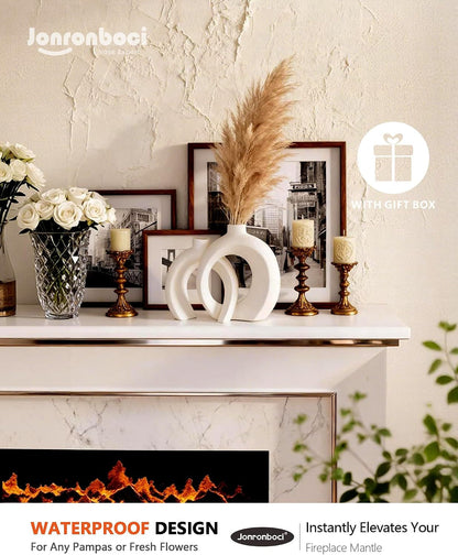 7.2″Hx8.9″H Donut Shape Decorative Vase Set of 2, Ceramic, Modern Minimalism Styles, Flowers or Plant Table Vases for Home Decor Living Room Shelf Entry Console Mantle Dining Centerpiece (Matte White)5
