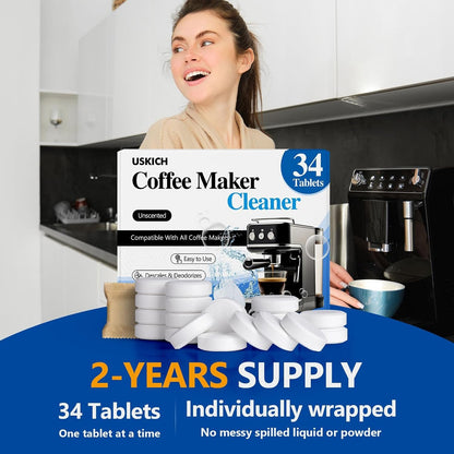 Coffee Machine Cleaner Descaler Tablets 34 Pack, Coffee Maker Cleaner for Keurig, Ninja, Breville, Delonghi, Nespresso, Miele,Espresso Machine Cleaning Tabs,Descaling Solution for Coffee Pot Maker2