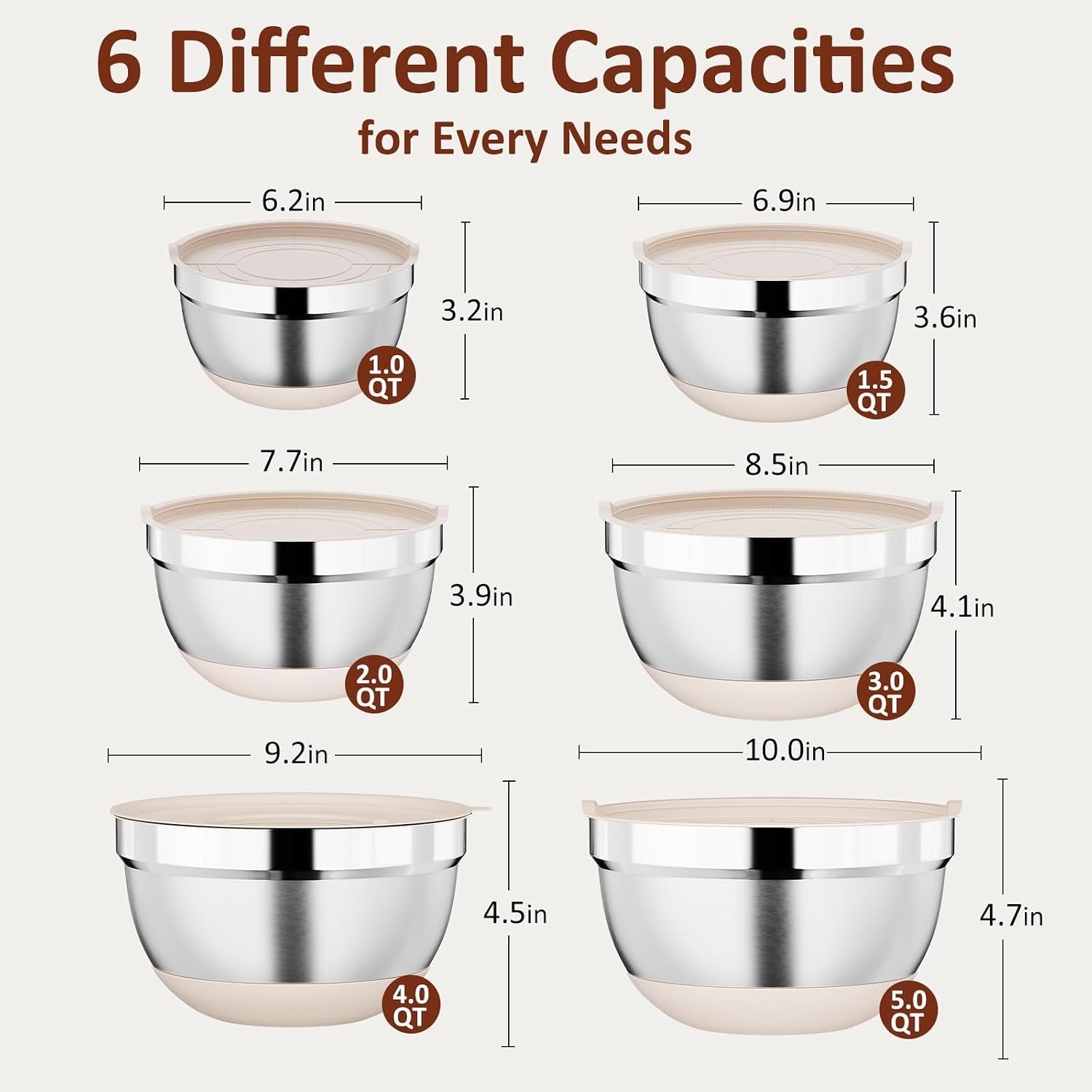 9-pack-mixing-bowls-with-airtight-lids-grater-attachments-khaki-stainless-steel-bowl-non-slip-bases-nesting-kitchen-bowl-size-5-4-3-2-1-5-1qt-for-food-prep-baking-storage-serving