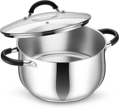6 Quart Stainless Steel Stock Pot, Cooking Pot with Visible Lid | for Soup Pasta, Tri-Ply Bottom & Dual Heatproof Handles, for Induction Gas All Stoves, Non-Toxic & Dishwasher Safe1