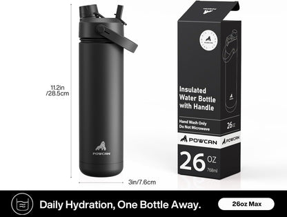 26 Oz Insulated Water Bottle with 2-In-1 Straw and Spout Lid, Keep Cold 24H, Leak-Proof, Fits in Car Cup Holder, Stainless Steel Water Bottle for Sports, Travel, and School (Dark Knight)6